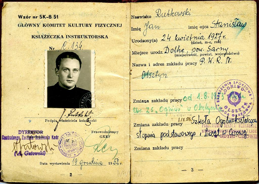 KKE 3258-3.jpg - Ksiązeczka Instruktorska Główny Komitet Kultury Fizycznej, Jana Rutkowskiego, Warszawa, 1952 r.